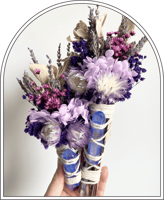 Flower Wand with Blue Aura Crystal