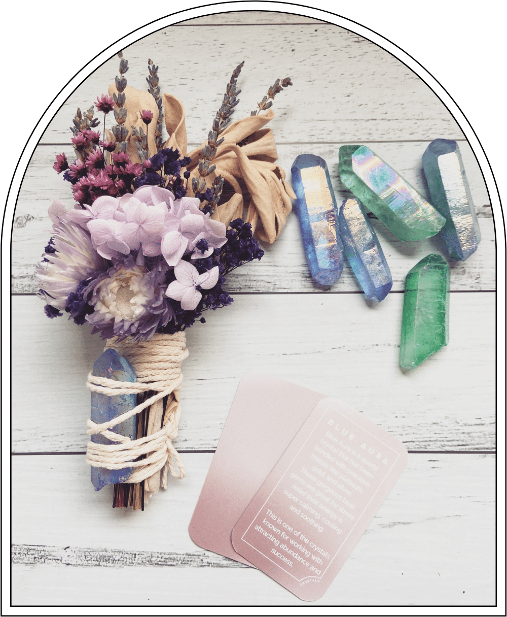 Flower Wand with Blue Aura Crystal