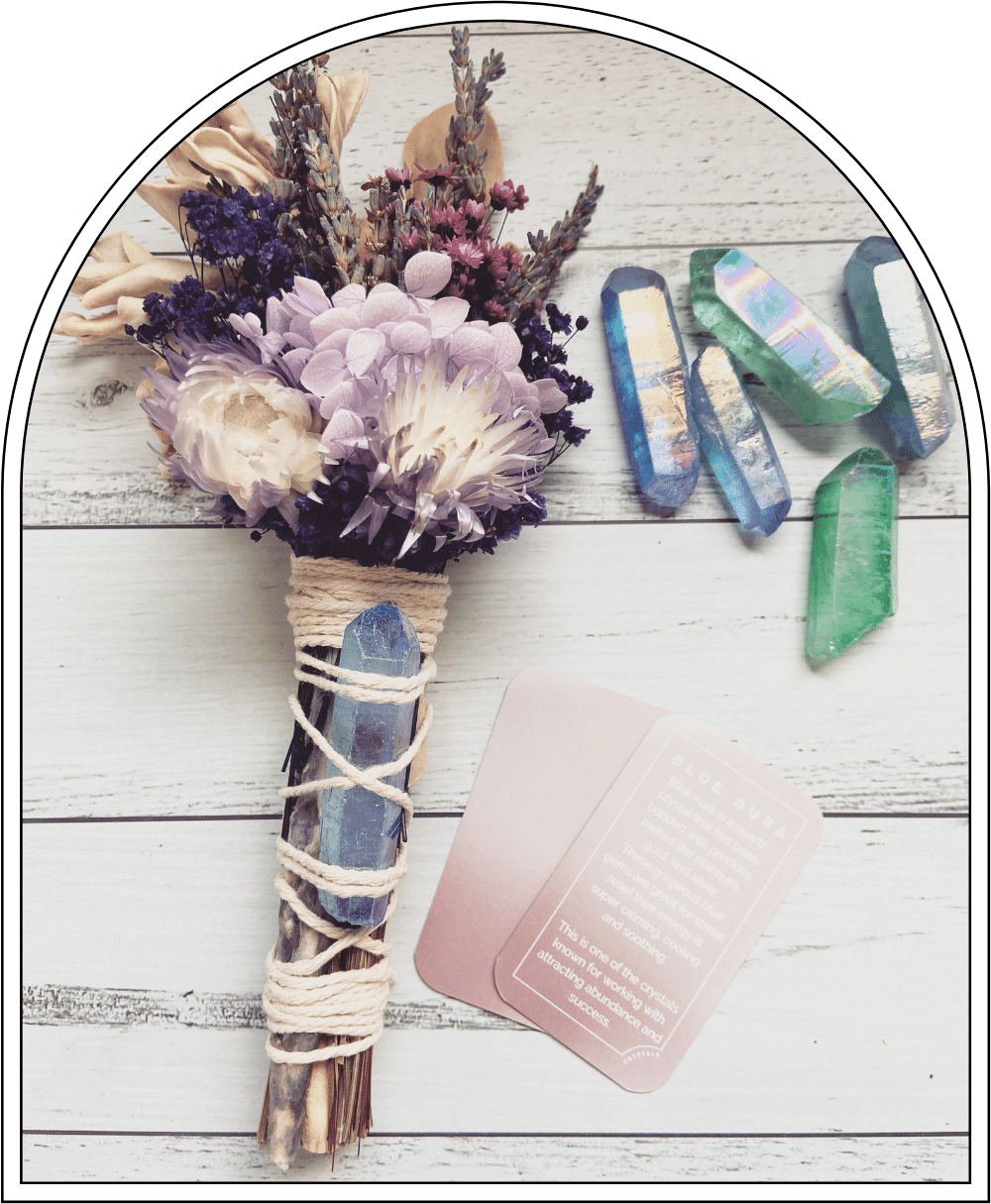 Flower Wand with Blue Aura Crystal