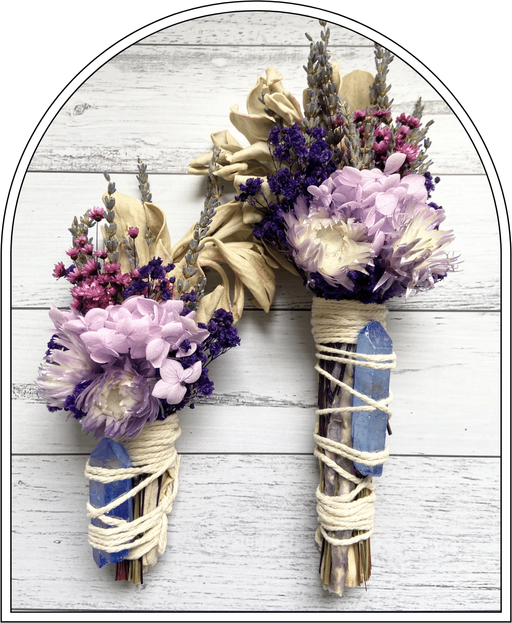 Flower Wand with Blue Aura Crystal