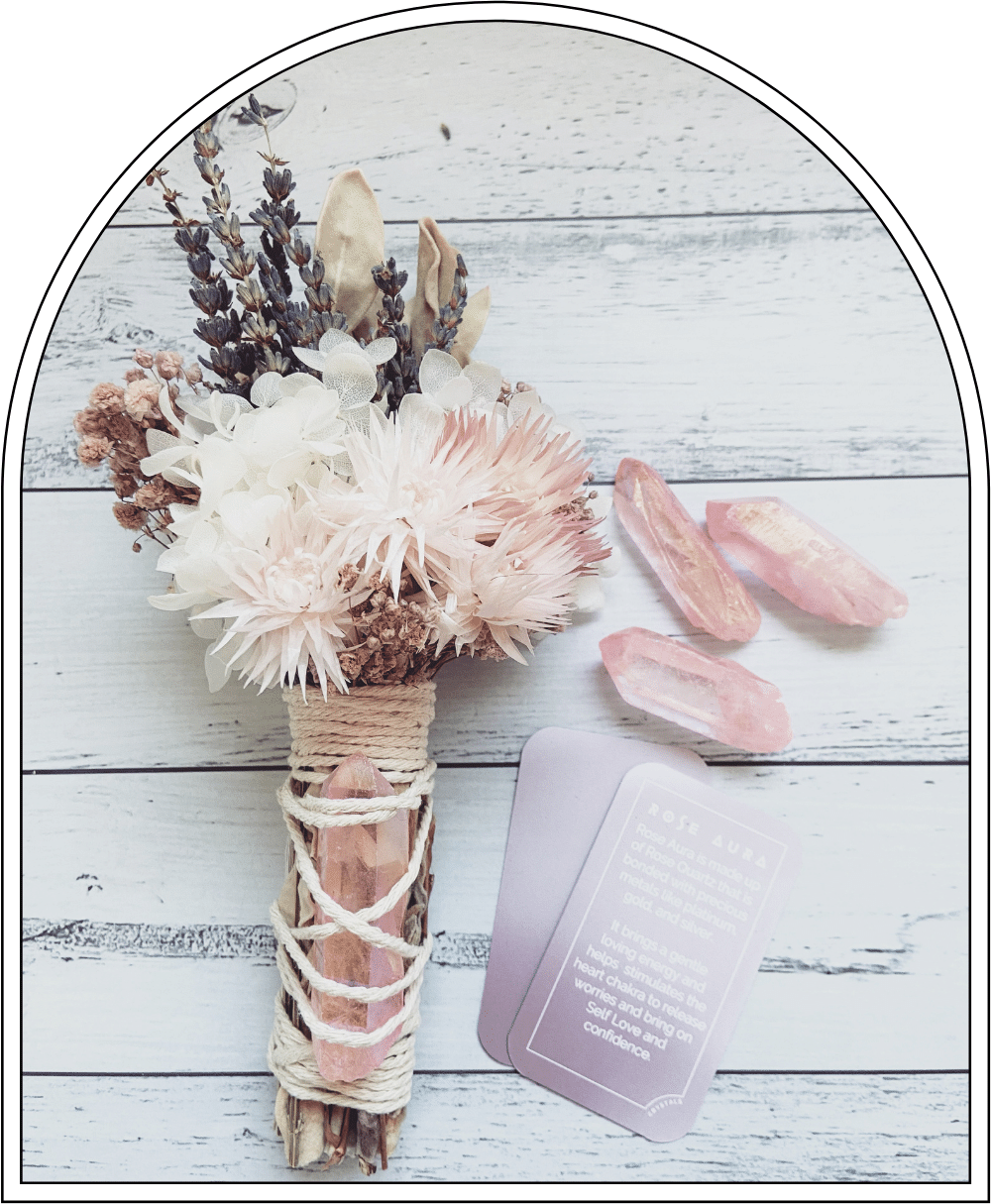 Flower Wand with Rose Aura Crystal